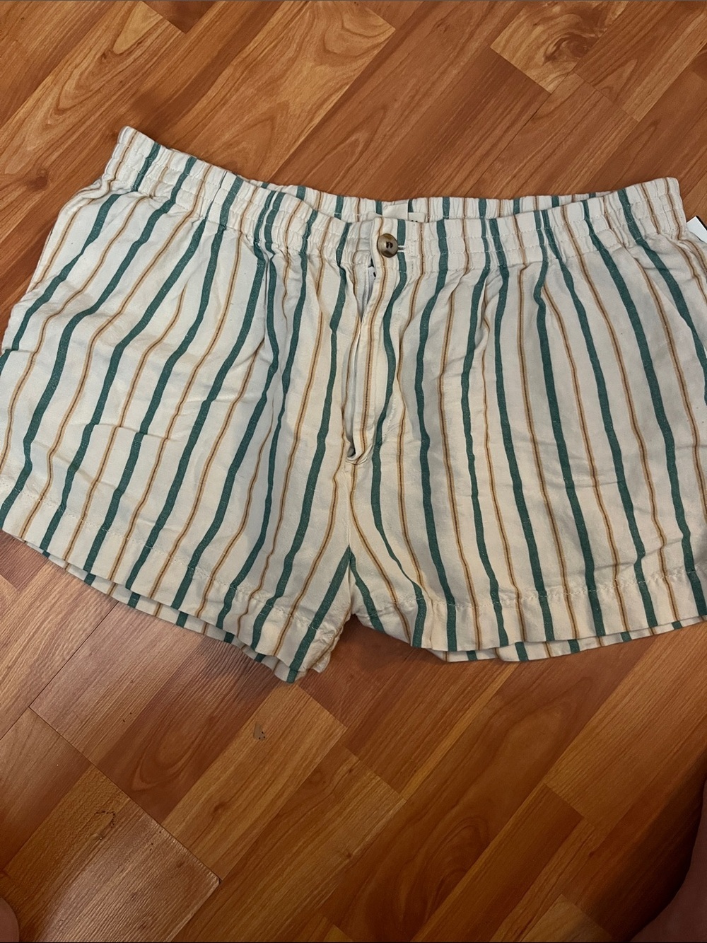 Madewell Cream Shorts with Teal & Yellow Stripes Size XL